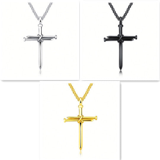 Steel Gold Black Color Iron Nail Cross Pendant Necklace