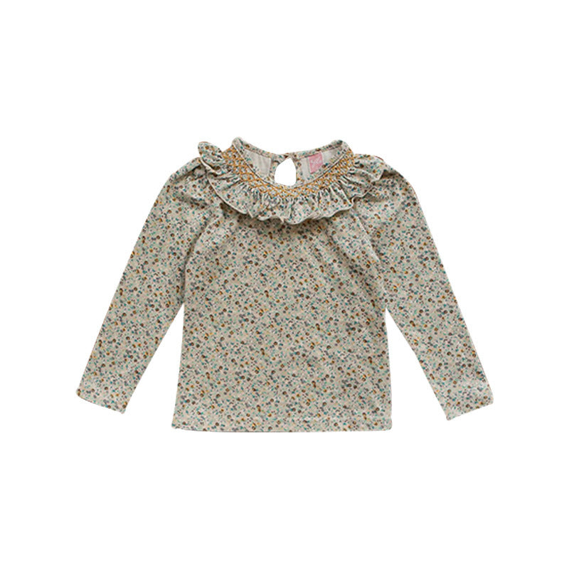 Lotus Collar Floral Cotton Floral T-shirt