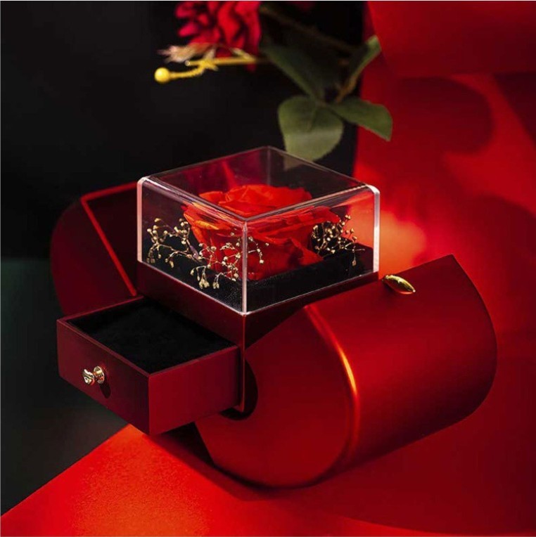 Fashion Jewelry Box Red Apple Christmas, Gift Necklace With Artificial Flower Rose Jewelry Box
