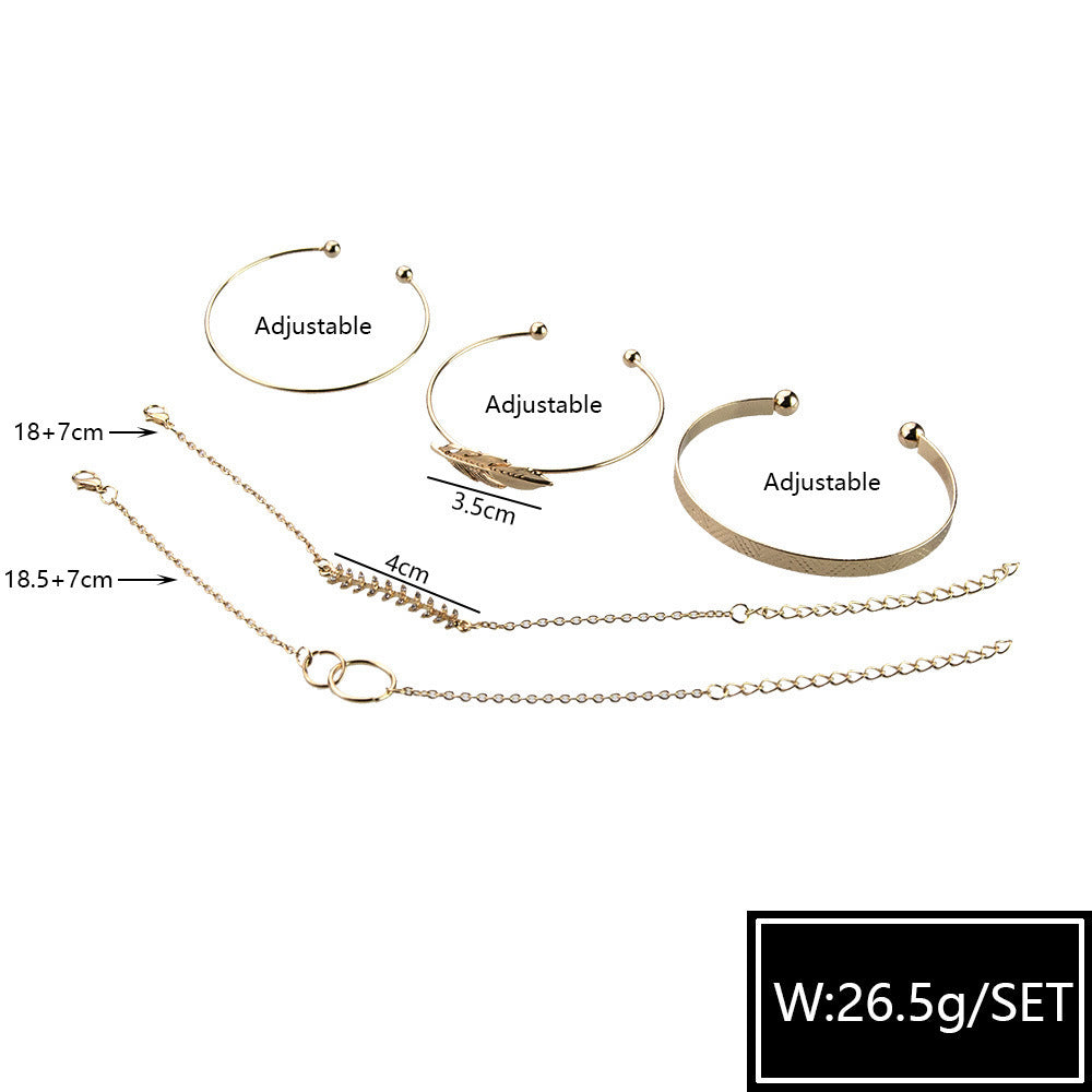 Double round wide pattern leaf five-piece bracelet