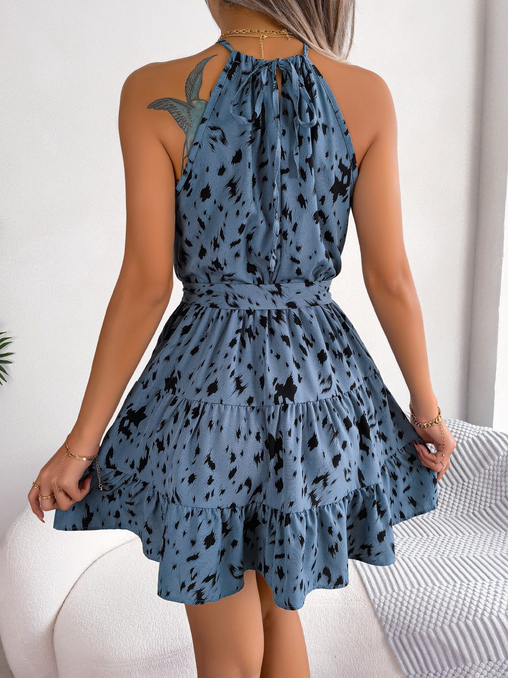 Casual Leopard Print Ruffled Swing Dress Summer Fashion