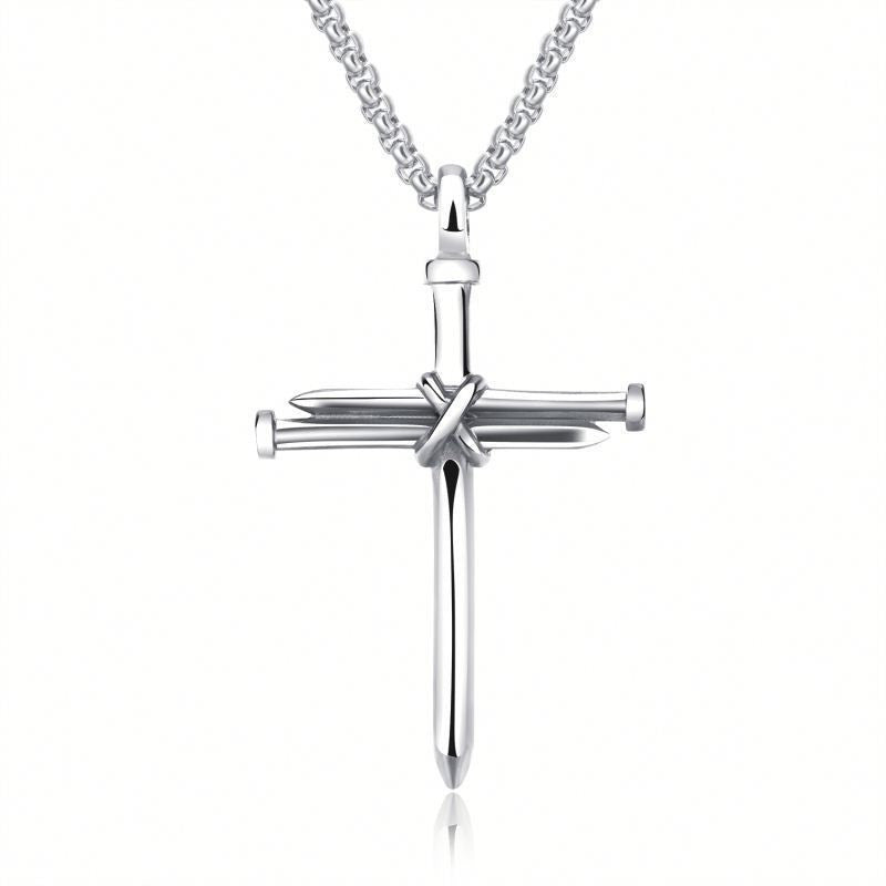 Steel Gold Black Color Iron Nail Cross Pendant Necklace