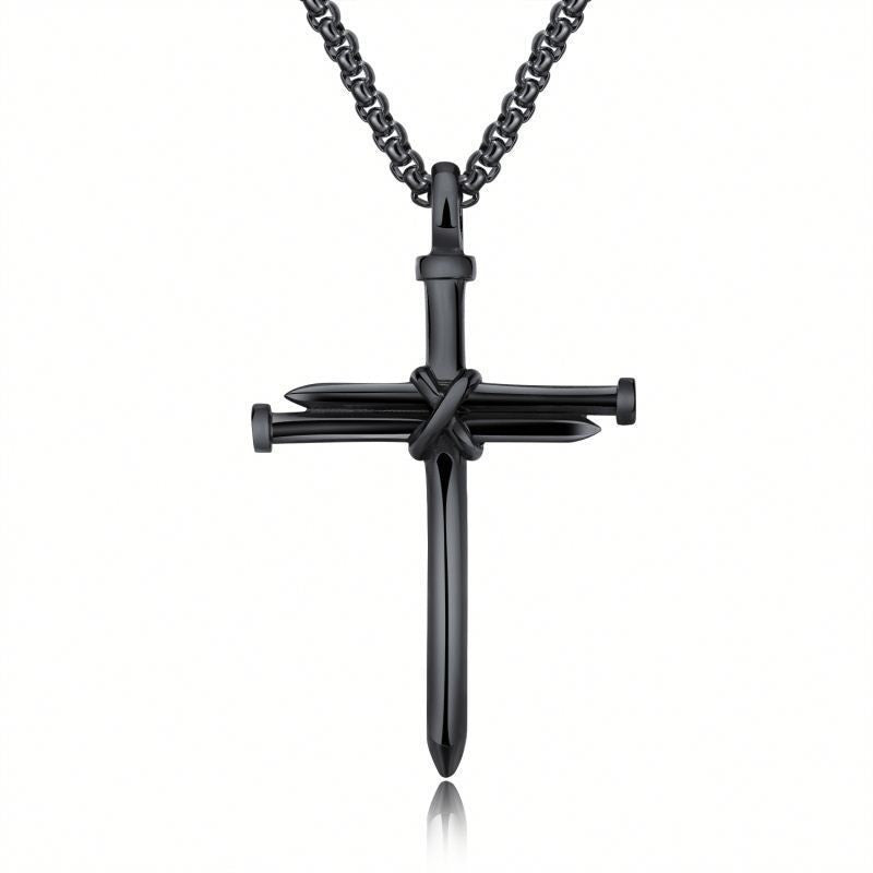 Steel Gold Black Color Iron Nail Cross Pendant Necklace