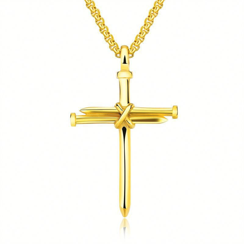 Steel Gold Black Color Iron Nail Cross Pendant Necklace