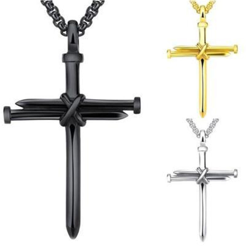 Steel Gold Black Color Iron Nail Cross Pendant Necklace