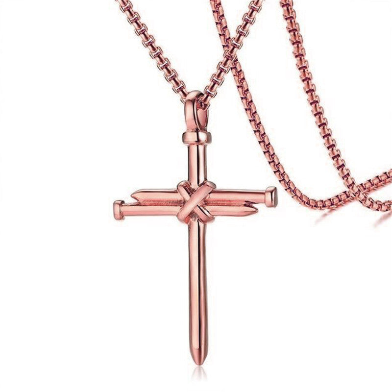 Steel Gold Black Color Iron Nail Cross Pendant Necklace
