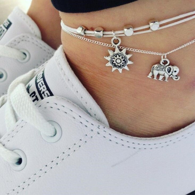 Sun Elephant Multilayer Retro Fashion Lady Anklet, Alloy Anklet