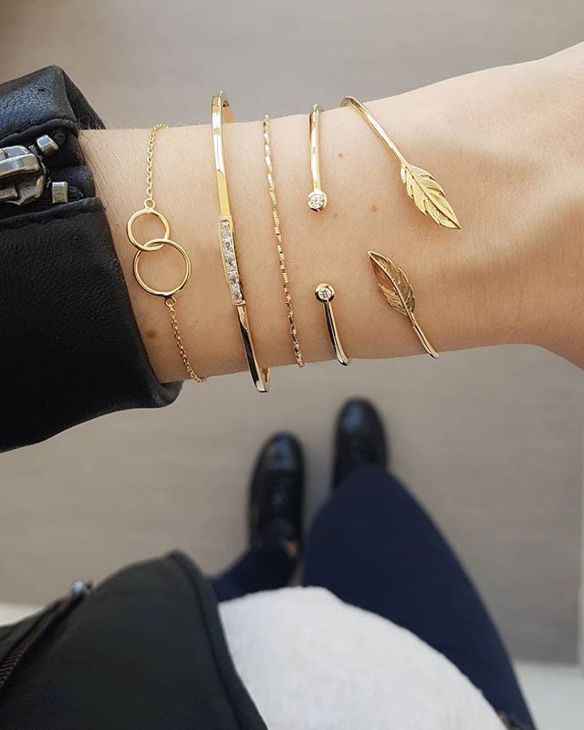 Double round wide pattern leaf five-piece bracelet
