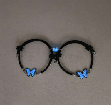 Blue Luminous Butterfly Necklace Bracelet Set For Glow In The Dark