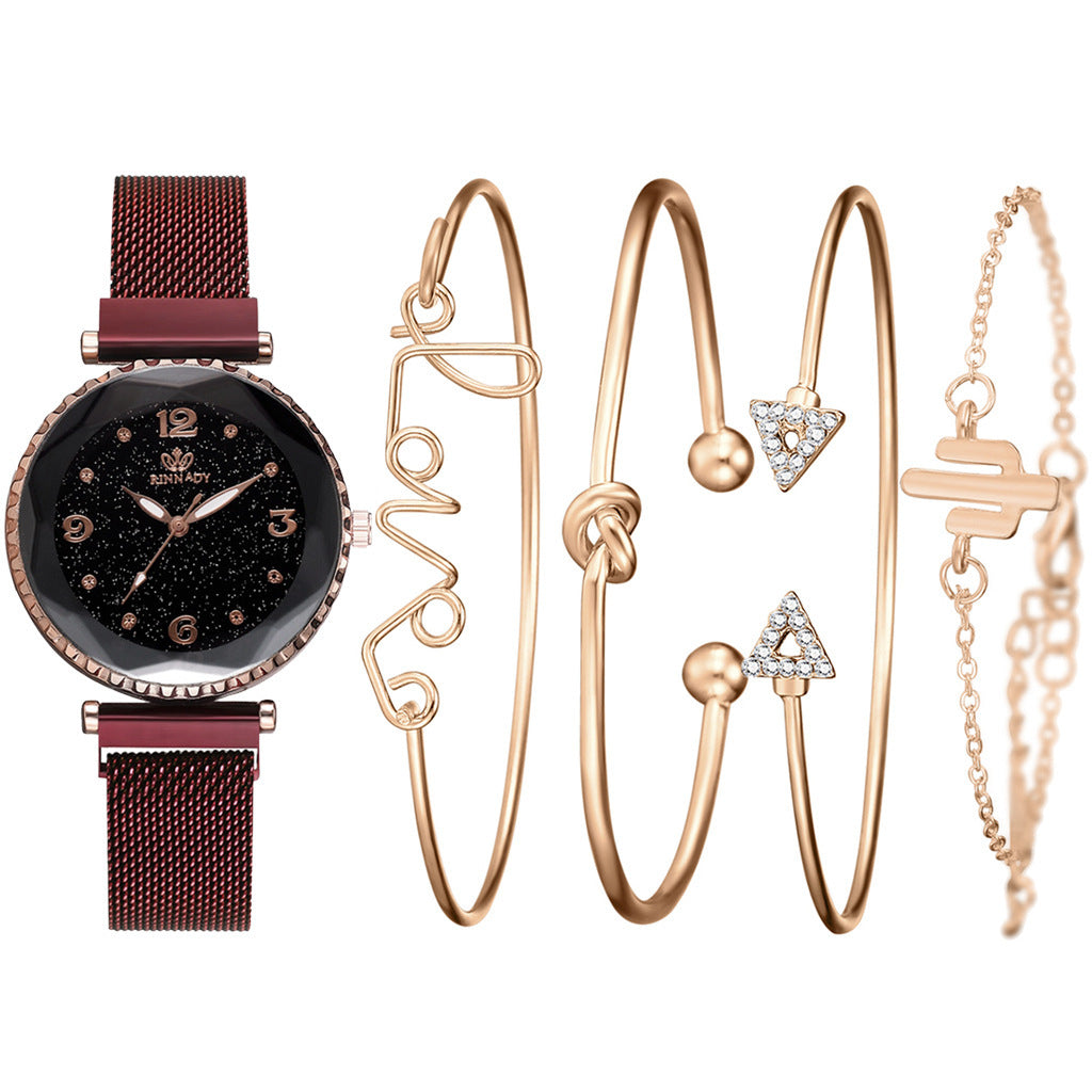 Women Watches Starry Sky Magnet Buckle Fashion Bracelet Wristwatch Roman Numeral Simple Clock