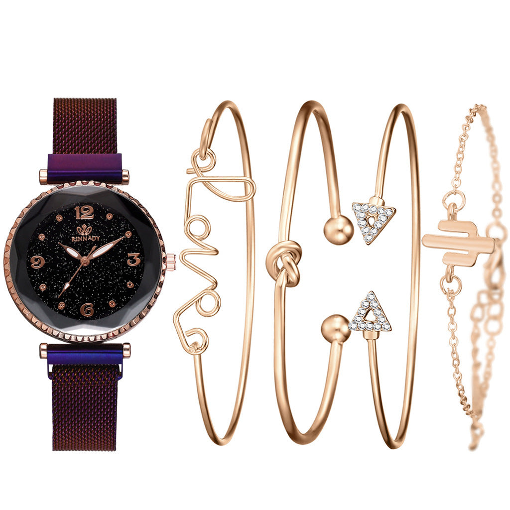 Women Watches Starry Sky Magnet Buckle Fashion Bracelet Wristwatch Roman Numeral Simple Clock