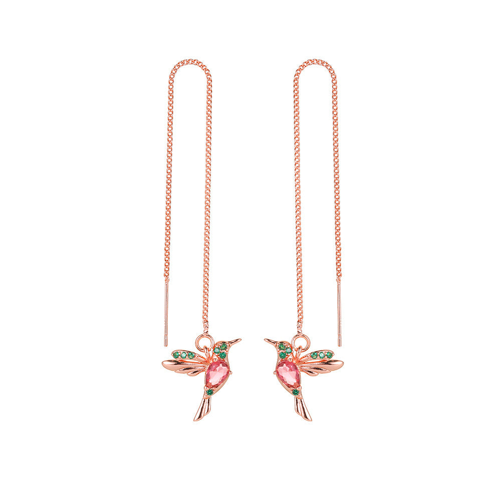 Little Bird Drop Long Hanging Hummingbird Earrings