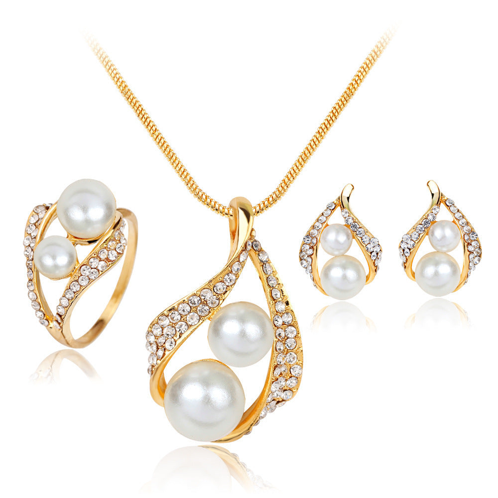Pearls Three-piece Set Of Earrings Necklaces  Rings