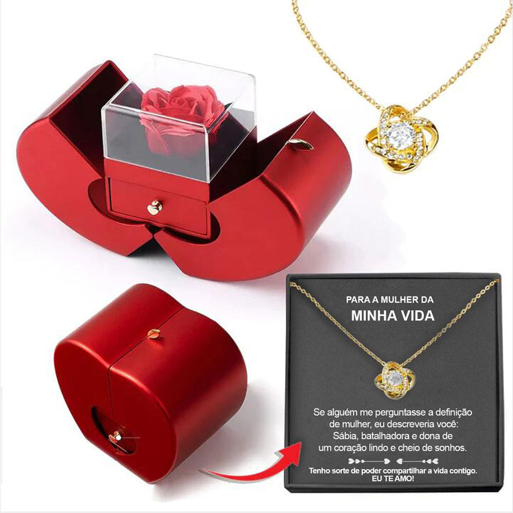 Fashion Jewelry Box Red Apple Christmas, Gift Necklace With Artificial Flower Rose Jewelry Box