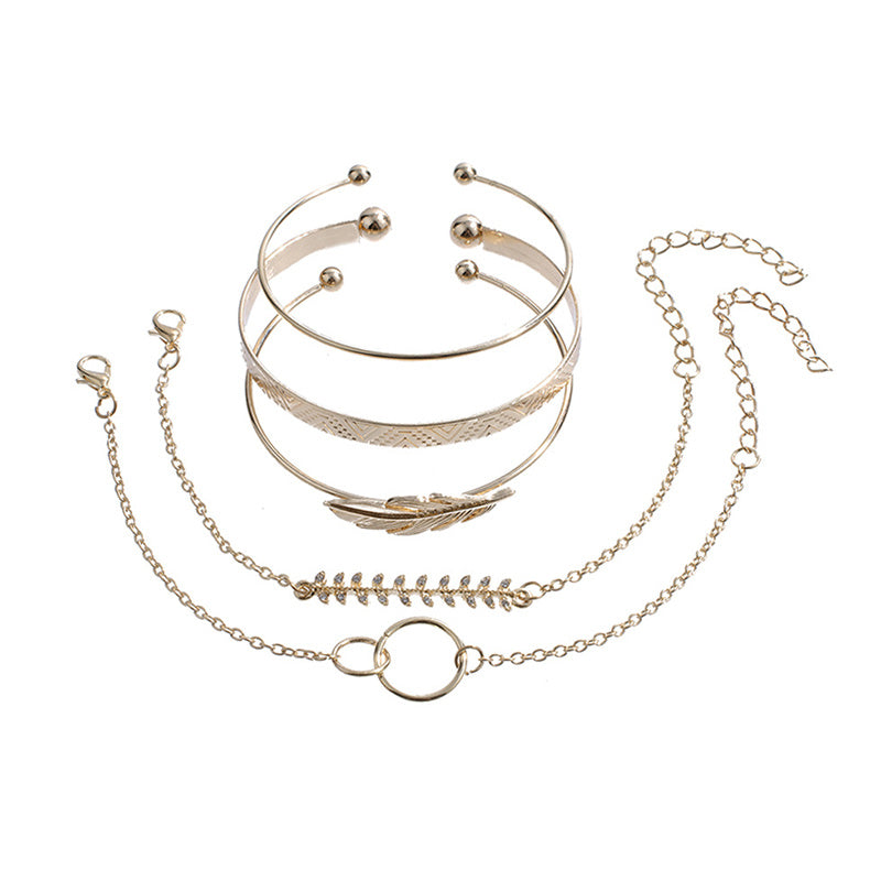 Double round wide pattern leaf five-piece bracelet