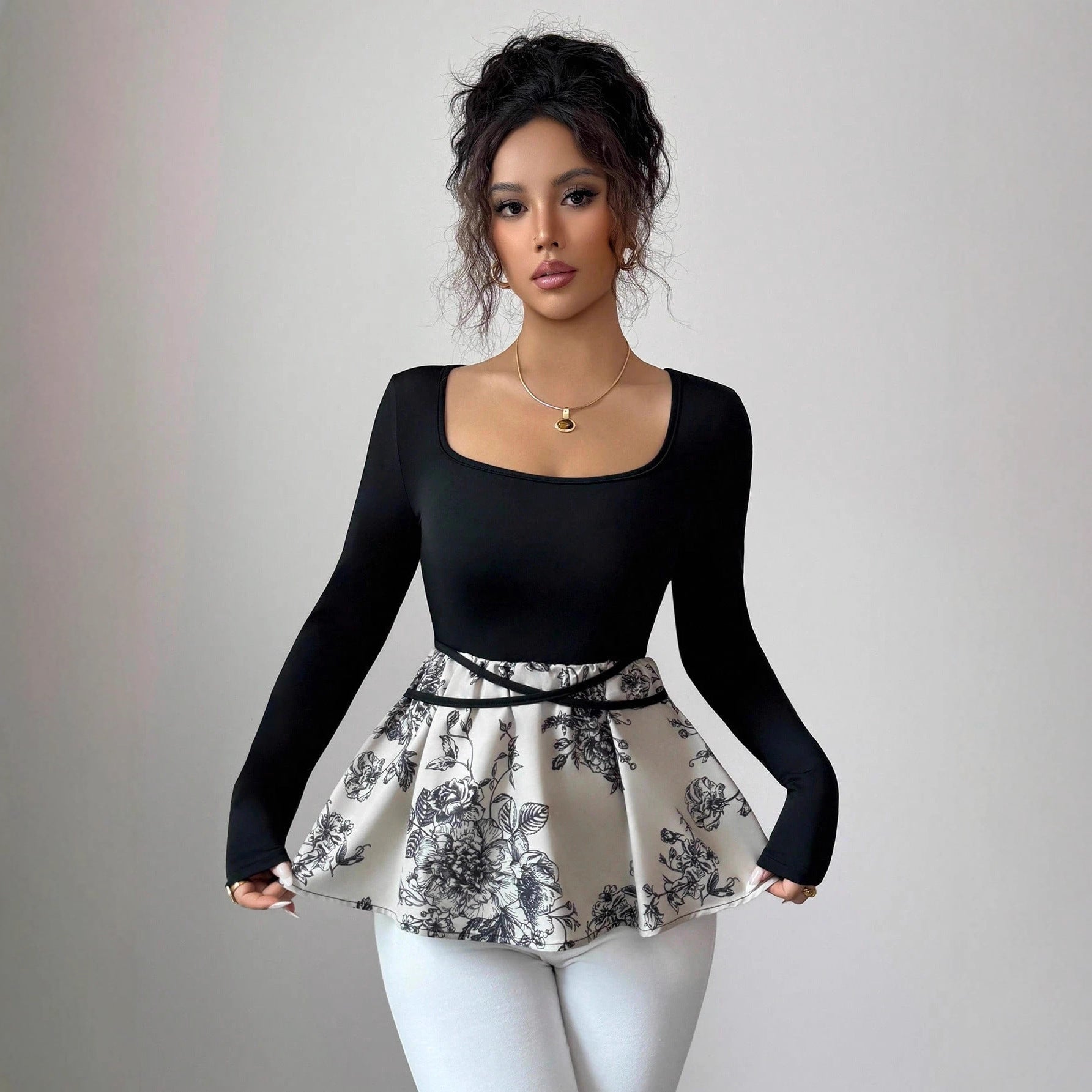 Special-interest Design Floral Skirt Versatile Top