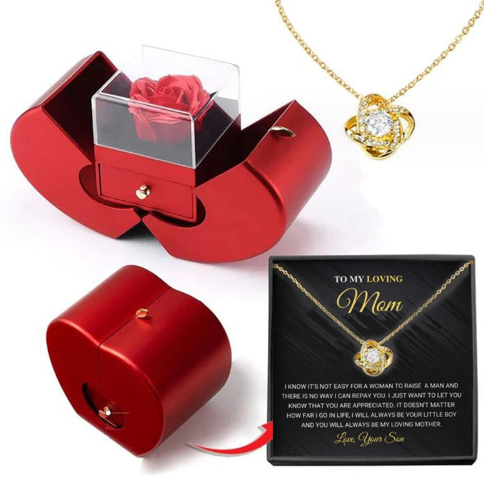 Fashion Jewelry Box Red Apple Christmas, Gift Necklace With Artificial Flower Rose Jewelry Box