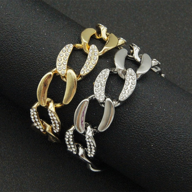 Style Wide Diamond-Studded Cuban Chain Bracelet