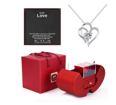Fashion Jewelry Box Red Apple Christmas, Gift Necklace With Artificial Flower Rose Jewelry Box
