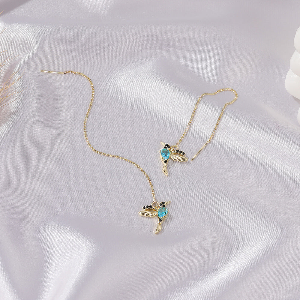 Little Bird Drop Long Hanging Hummingbird Earrings