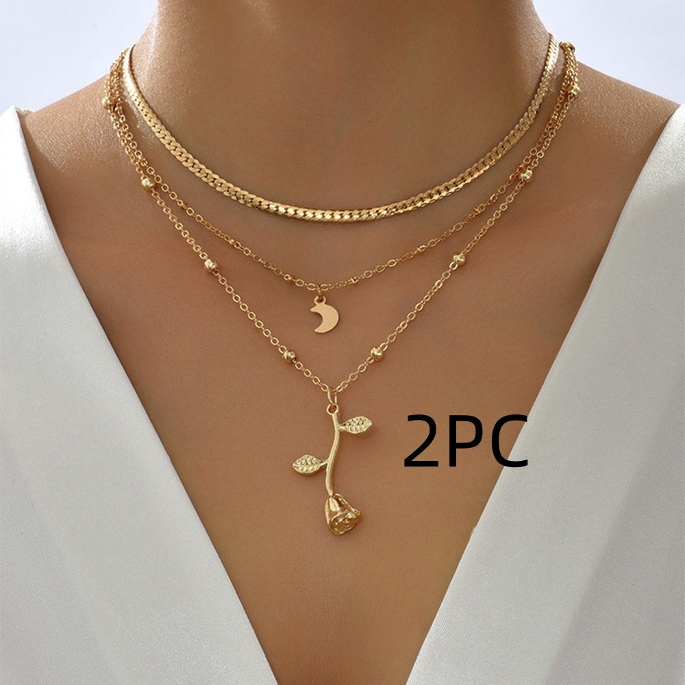 Bohemia Multilayer Moon Gold Color Pendant Necklaces