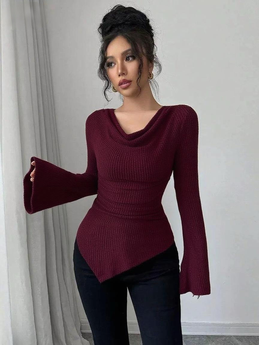 Off-the-shoulder Slim Knit Long-sleeved Top