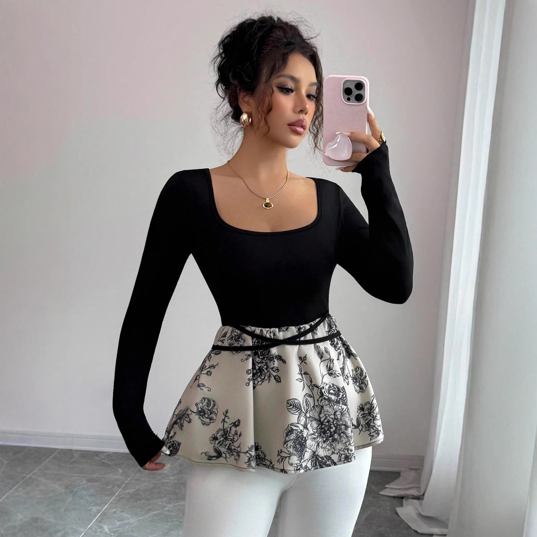 Special-interest Design Floral Skirt Versatile Top