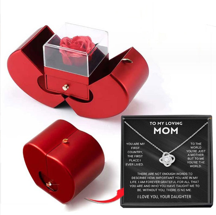 Fashion Jewelry Box Red Apple Christmas, Gift Necklace With Artificial Flower Rose Jewelry Box