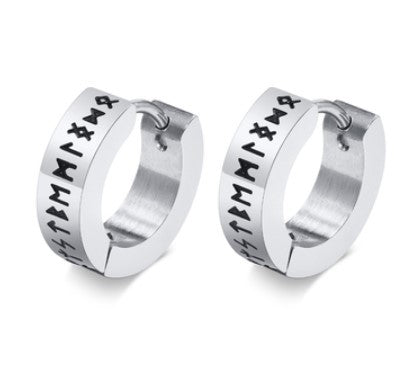 Vintage Norse Viking Runes Hoop Earrings