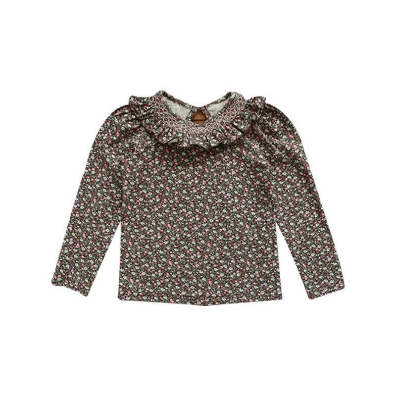 Lotus Collar Floral Cotton Floral T-shirt