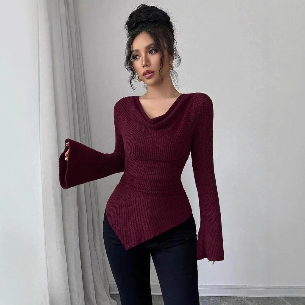 Off-the-shoulder Slim Knit Long-sleeved Top