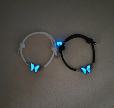 Blue Luminous Butterfly Necklace Bracelet Set For Glow In The Dark
