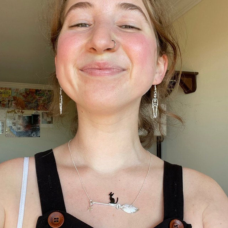 Halloween Ornaments Black Cat Necklace