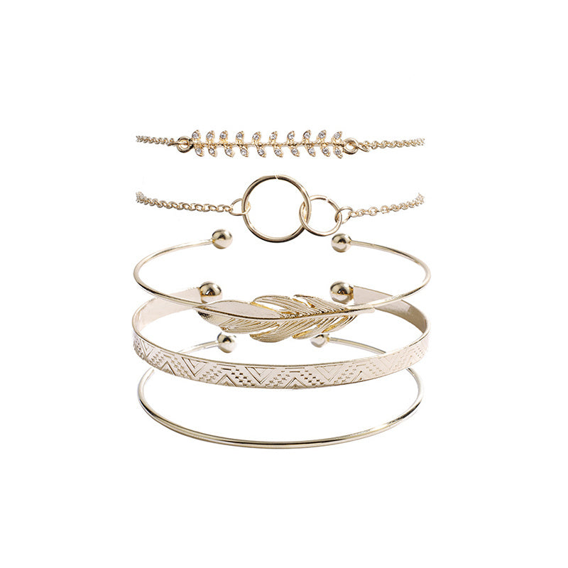 Double round wide pattern leaf five-piece bracelet