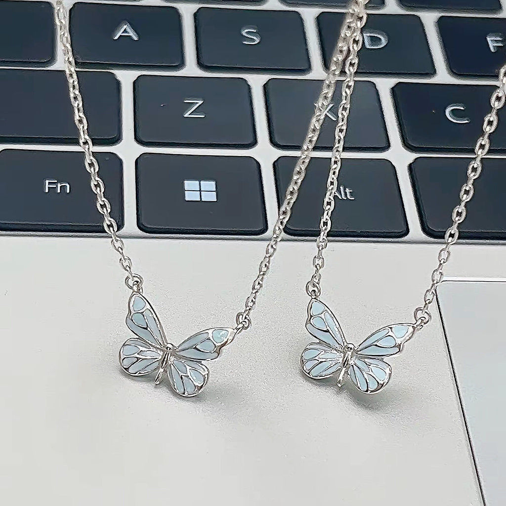 Blue Luminous Butterfly Necklace Bracelet Set For Glow In The Dark