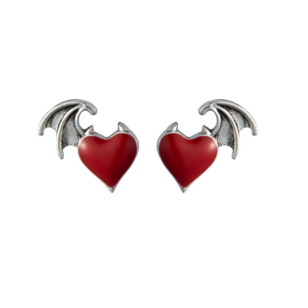 Personalized Dripping Wings Peach Heart Stud Earring