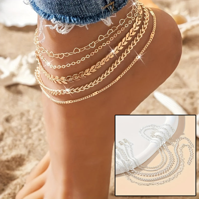 5Pcs Bohemian Airplane Chain Ankle