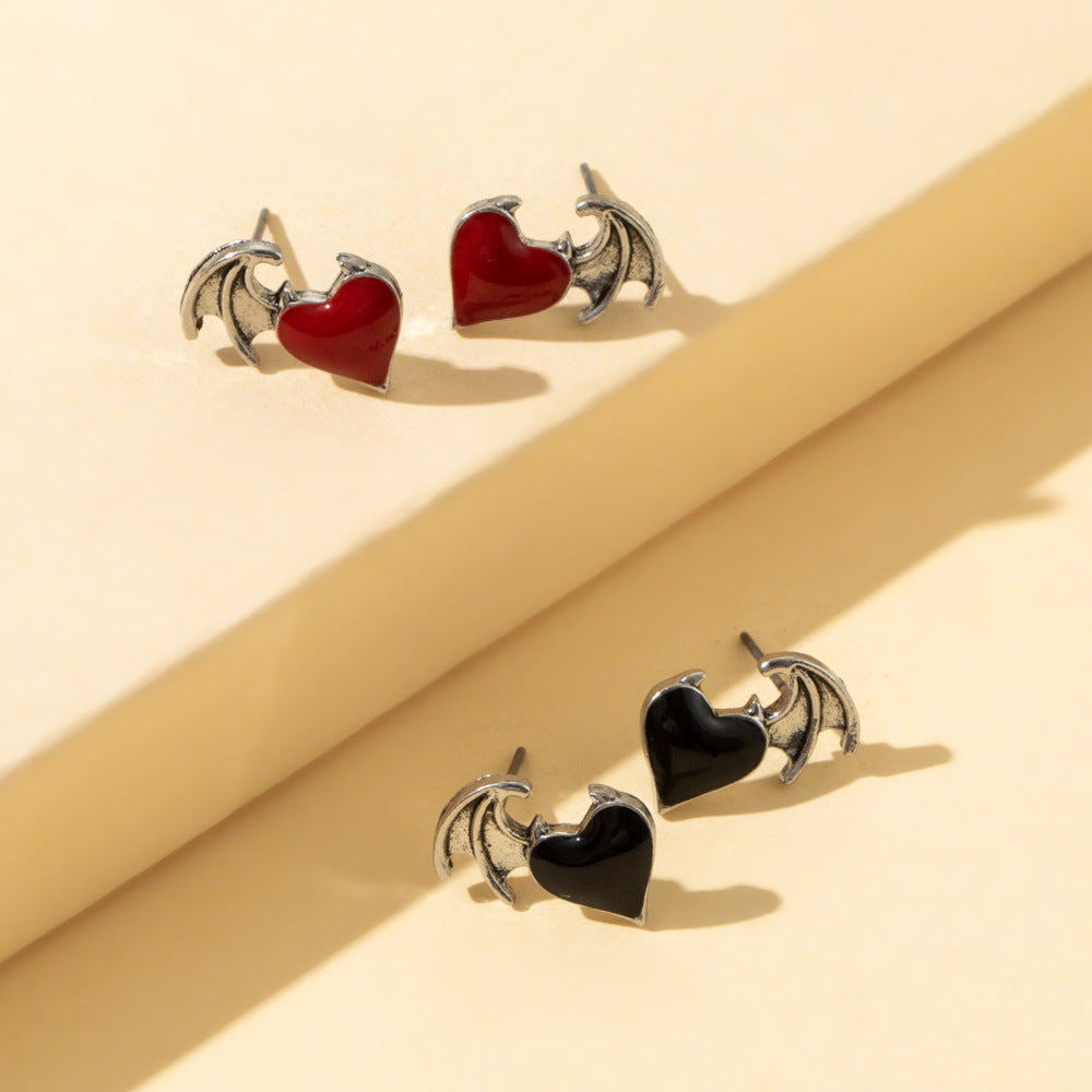 Personalized Dripping Wings Peach Heart Stud Earring