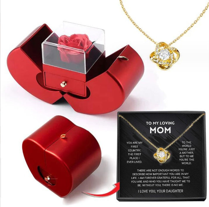 Fashion Jewelry Box Red Apple Christmas, Gift Necklace With Artificial Flower Rose Jewelry Box