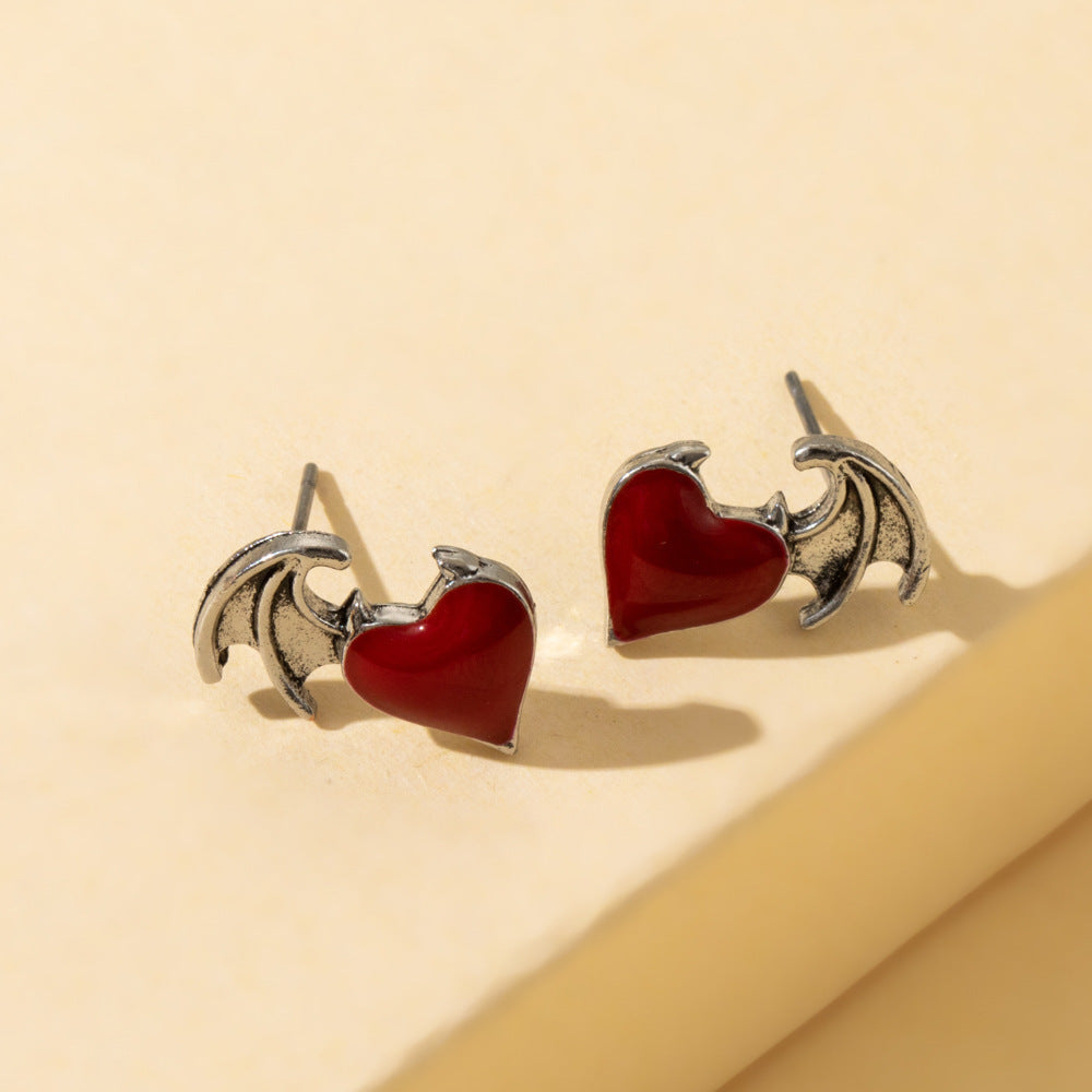 Personalized Dripping Wings Peach Heart Stud Earring