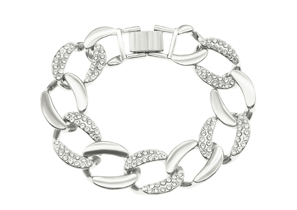 Style Wide Diamond-Studded Cuban Chain Bracelet