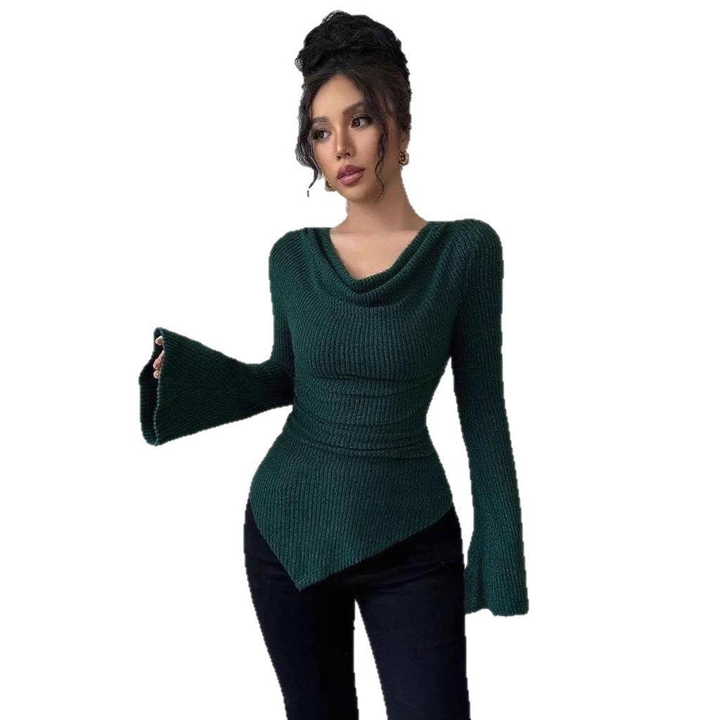 Off-the-shoulder Slim Knit Long-sleeved Top