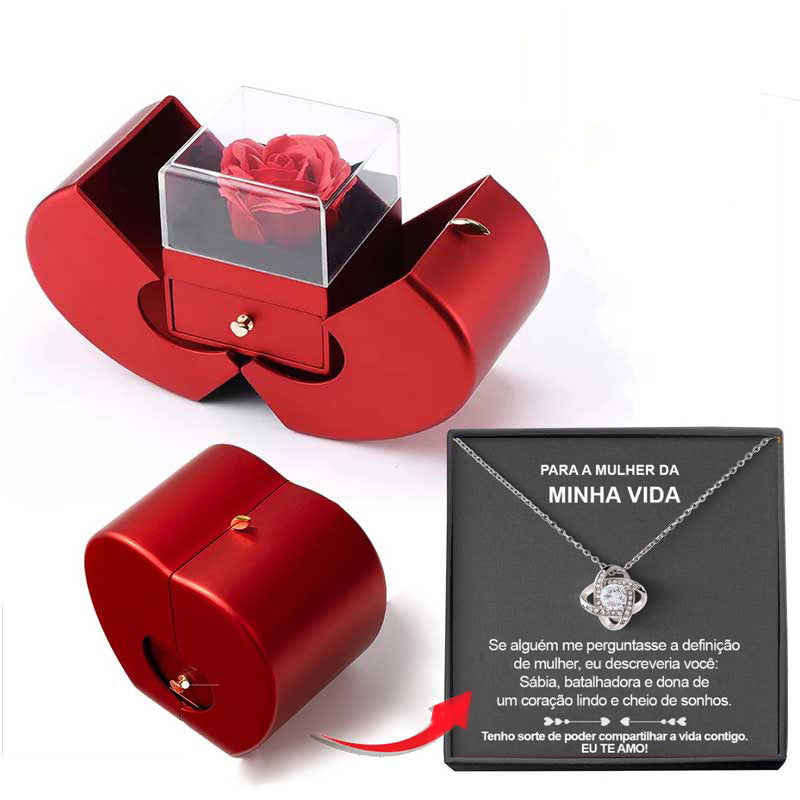 Fashion Jewelry Box Red Apple Christmas, Gift Necklace With Artificial Flower Rose Jewelry Box