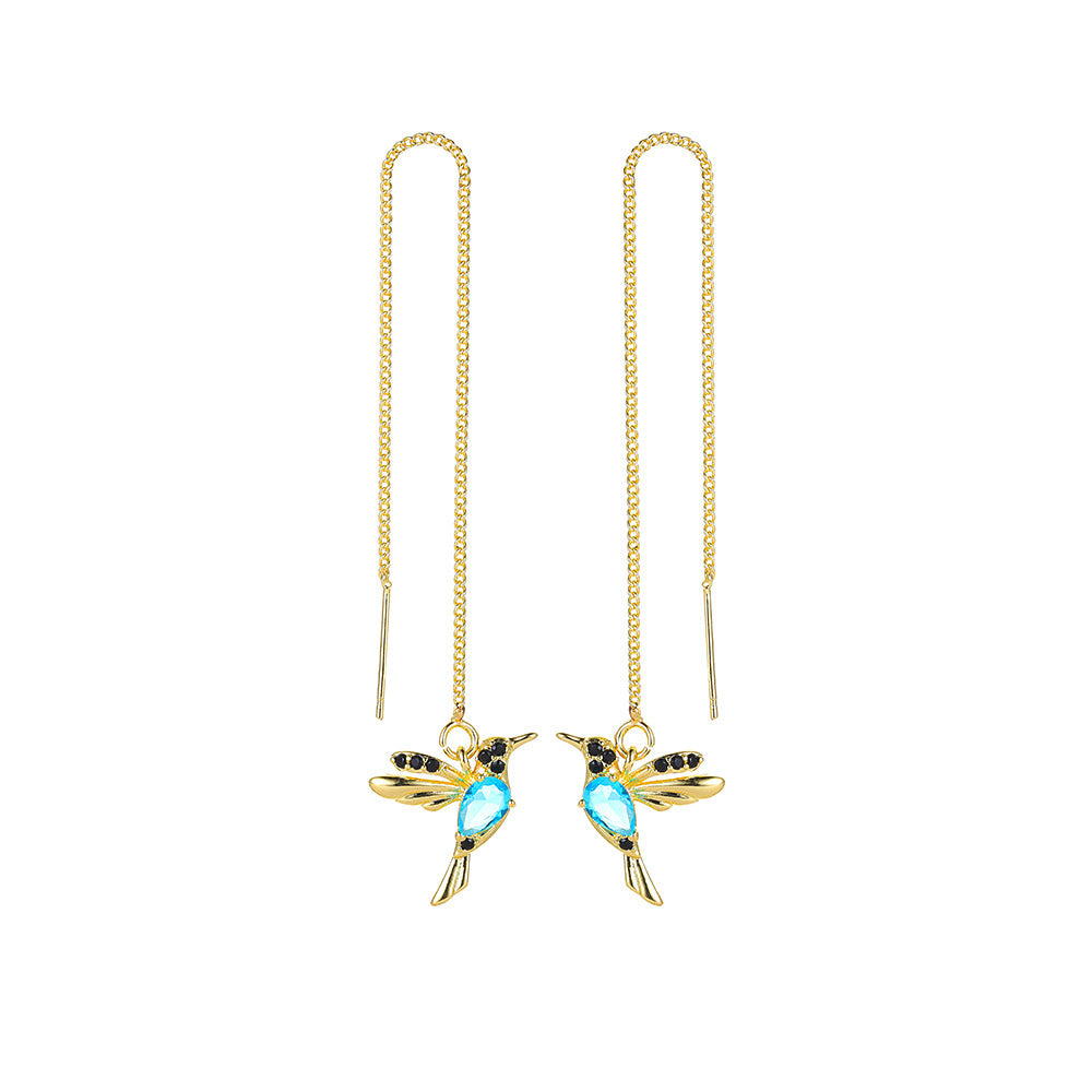 Little Bird Drop Long Hanging Hummingbird Earrings