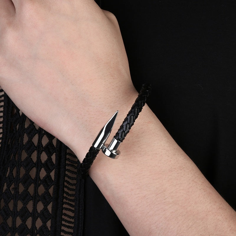 Leather Bullet Nail Bracelet