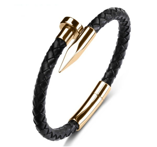Leather Bullet Nail Bracelet