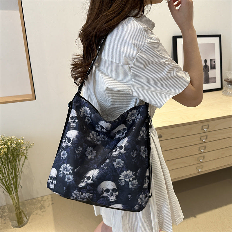 Skull Personality Large Capacity Nylon Shoulder Bag