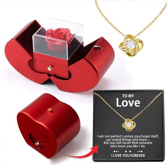 Fashion Jewelry Box Red Apple Christmas, Gift Necklace With Artificial Flower Rose Jewelry Box