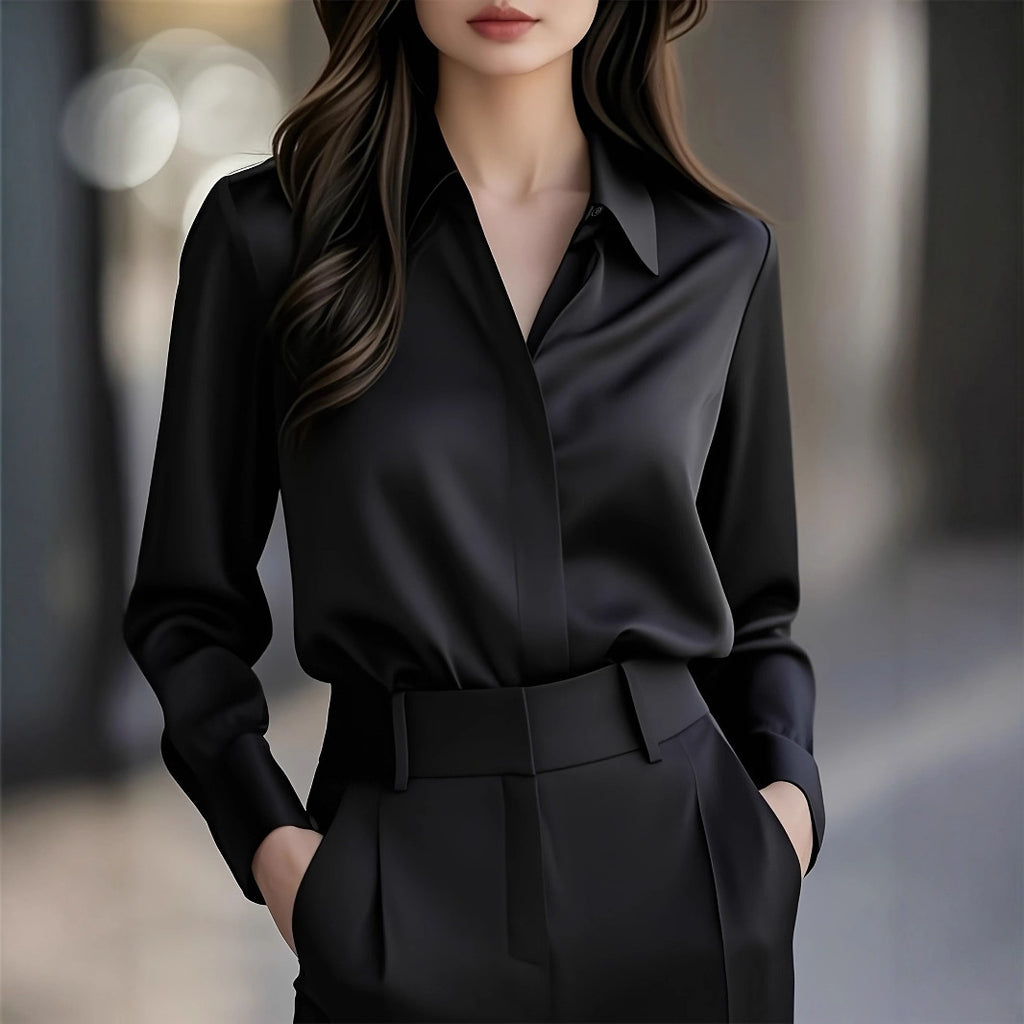 Long Sleeve Simple Blouse Lapel Versatile Loose