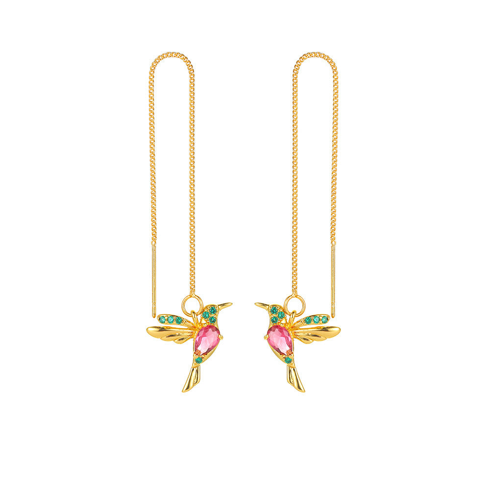 Little Bird Drop Long Hanging Hummingbird Earrings